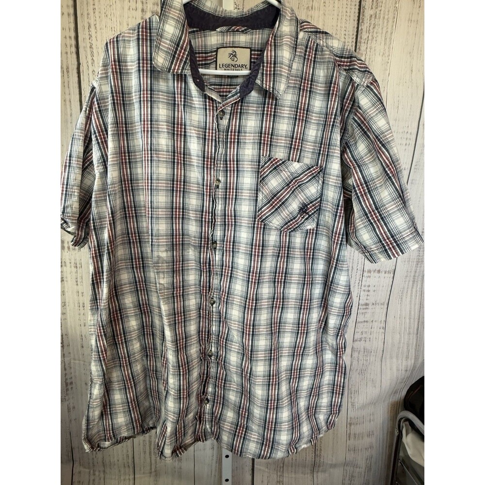 Legendary Whitetails Men’s Short Sleeve Shirt 2XT Tall Plaid Red White Blue